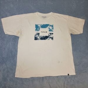 Hurley Graphic T Shirt Mens XXL White Blue Surf Logo short Sleeve ***Spots***